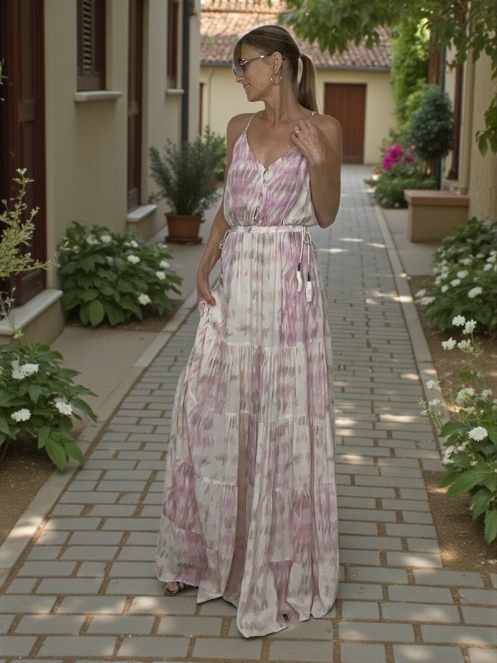 Anthropologie Dolan Annie Tiered Maxi Dress S Pink Tie Dye